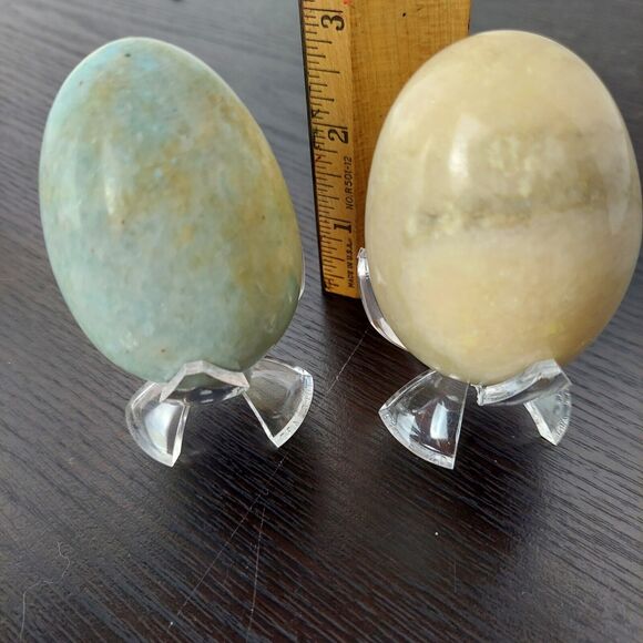 Onyx Marble Egg Polished Stone Set of 3 With Stands Marbled Alabaster Speckled - Picture 11 of 16